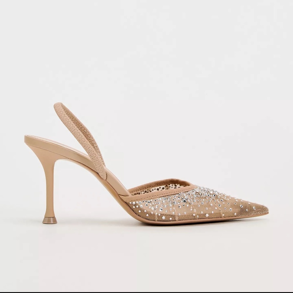 Zara Tan Pointed Heels with Sparkling Accents